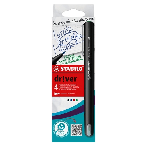 [1434577] Fineliner STABILO dr!ver medium assorti 4 stuks