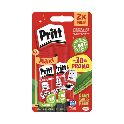 [1435358] Lijmstift Pritt Stick Original 43gr blister à 2 stuks Promo