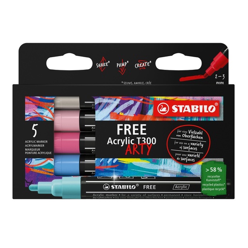 [1435406] Acrylmarker STABILO  Free Acrylic T300 Candy assorti 5 stuks