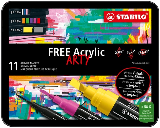 [1435408] Acrylmarker STABILO  Free Acrylic Starter Kit assorti 11 stuks
