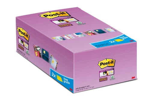 [392700] Memoblok Post-it 655 Super Sticky 76x127mm geel 14+2 gratis