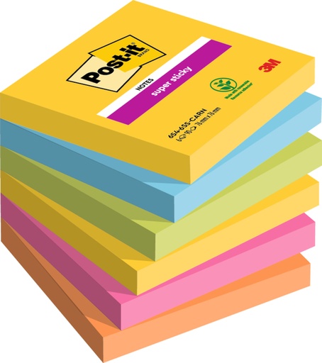 [392703] Memoblok Post-it 654 Super Sticky 76x76mm Carnival 6 stuks