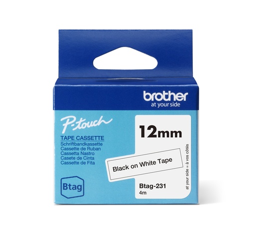 [1436158] Labeltape Brother P-touch Btag-231 standaard 12mm zwart op wit