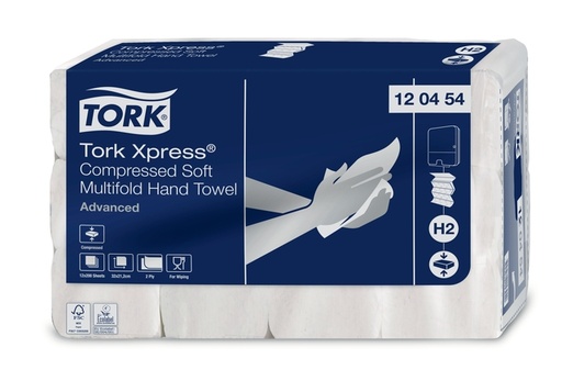 [1435626] Handdoek Tork H2 Xpress compressed Advanced multifold 2-laags 212x320mm 12x200 vel wit 120454