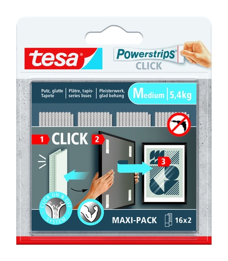 [1436605] Kleefstip tesa Powerstrips Click Medium 16 paar wit