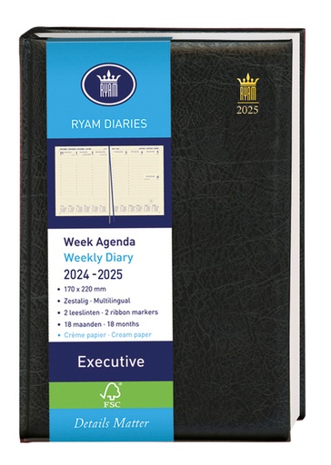 [900217] Schoolagenda 2025-2026 18mnd Ryam Executive Mundior 7dagen/2pagina's zwart