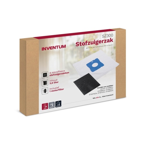 [1433452] Stofzuigerzak Inventum 3l set van 4 zakken + motorfilter