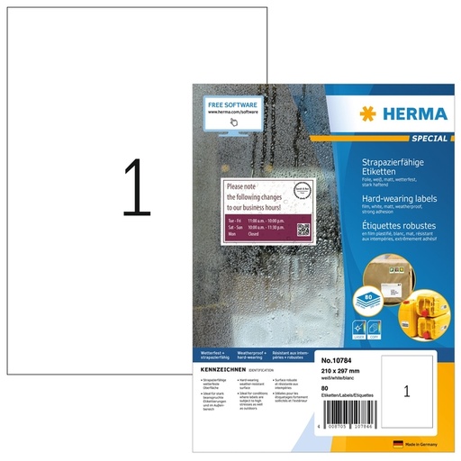 [1436333] Etiket HERMA 10784 210x297mm weerbestendig wit 80 etiketten