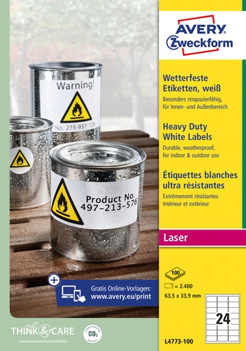 [1437467] Etiket Avery Zweckform L4773-100 63.5x33.9 2400 etiketten
