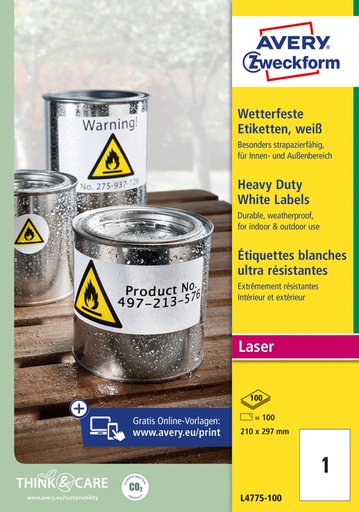 [1437468] Etiket Avery Zweckform L4775-100 210x297mm 100 etiketten