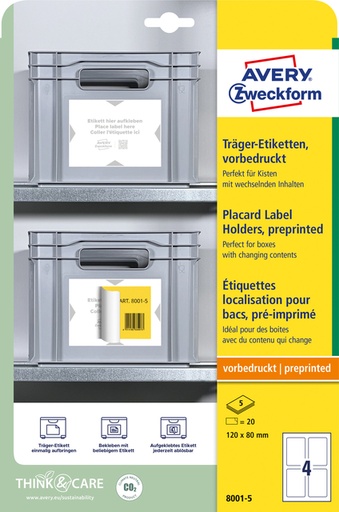 [1437475] Positioneeretiket Avery 8001 120x80mm bedrukt 20 stuks