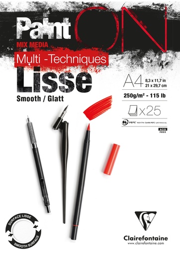 [1437072] Tekenblok Clairefontaine Paint On A4 glad 25 vel 250gr wit