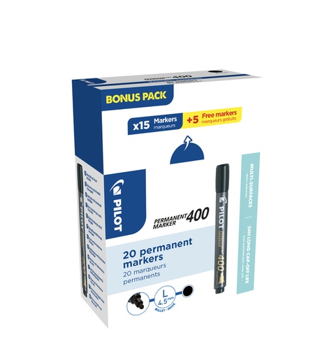 [1437384] Permanent marker PILOT 400 schuin breed zwart 15+5 gratis