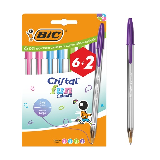 [1437431] Balpen Bic Cristal Fun large assorti 6+2 gratis