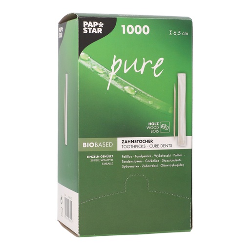 [1438136] Tandenstoker Papstar Pure per stuk verpakt dispenser à 1000 stuks hout