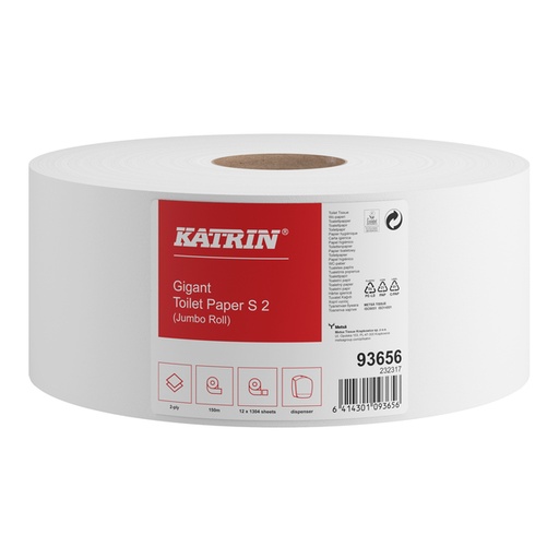 [1437996] Toiletpapier Katrin Gigant S jumbo klein 2-laags 150m wit 93656