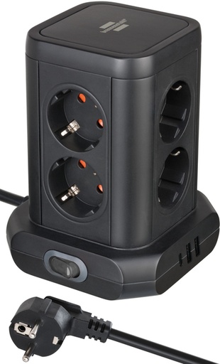 [1438089] Stekkerdoos Brennenstuhl toren 8 voudig met 2x USB A 1x USB C PD zwart