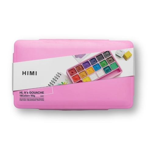 [1438300] Gouache HIMI 18 kleuren 30gr opbergbox roze