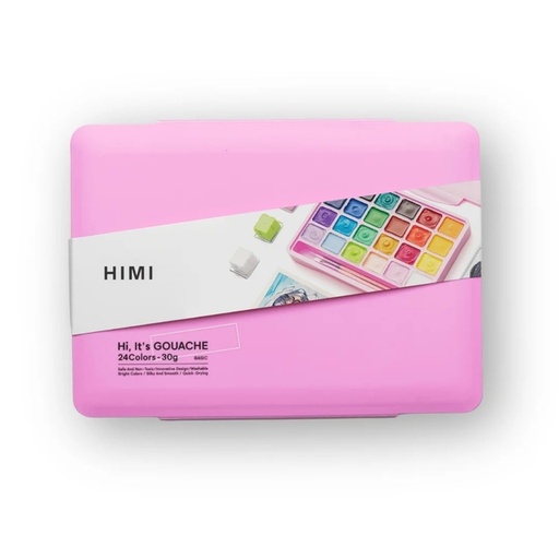 [1438306] Gouache HIMI 24 kleuren 30gr opbergbox roze