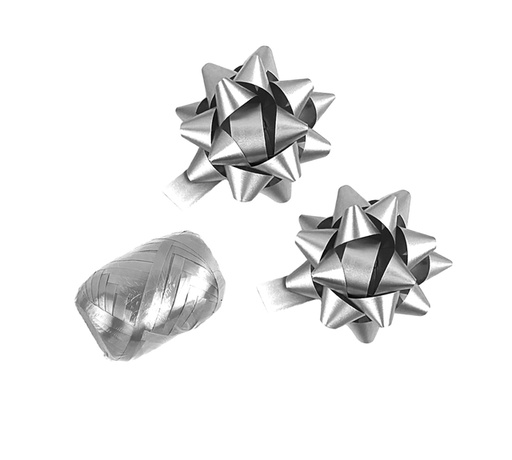 [1439395] Cadeaulint Polyband en 2 rozetten zilver