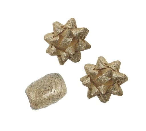 [1439396] Cadeaulint Polyband en 2 rozetten goud glitter