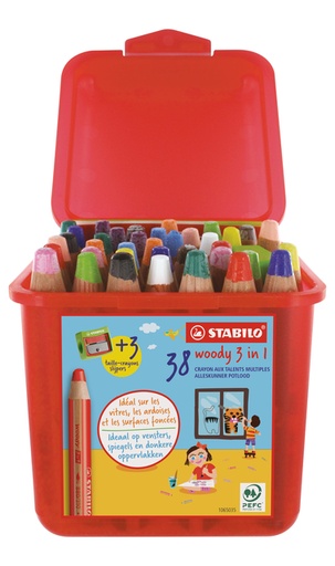 [1439329] Kleurpotloden STABILO 882 woody 3 in 1 incl 2 slijpers classpack 48st