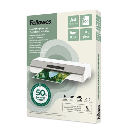 [1466153] Lamineerhoes Fellowes A4 2x75micron recycled glans 100stuks
