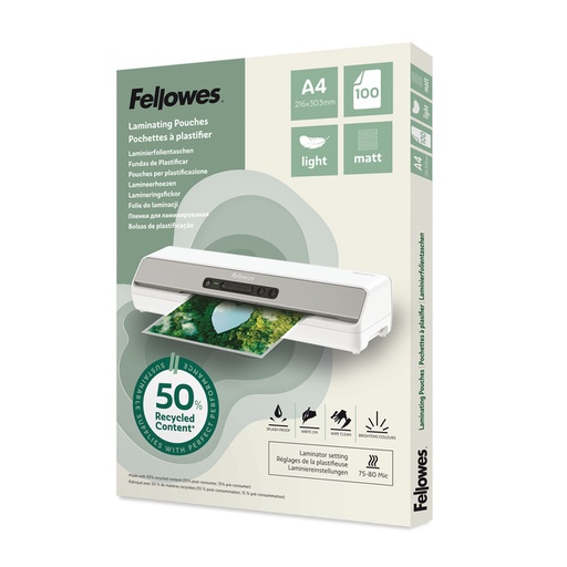 [1466155] Lamineerhoes Fellowes A4 2x75micron recycled mat 100stuks