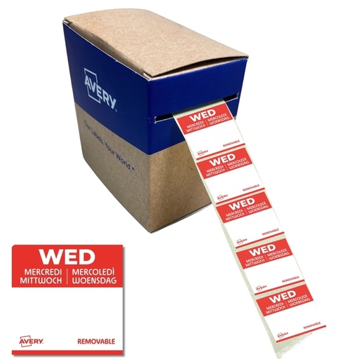 [1466554] Etiket Avery HACCP woensdag-rood 25x25mm 1000 stuks