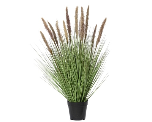 [1466253] Kunstgras Everlands met pluimen bruin 80cm in pot pvc