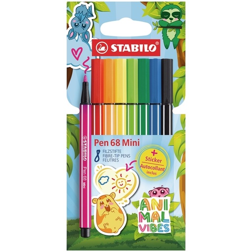 [1467230] Viltstift STABILO Pen 68 Animal Vibes mini medium assorti 8 stuks