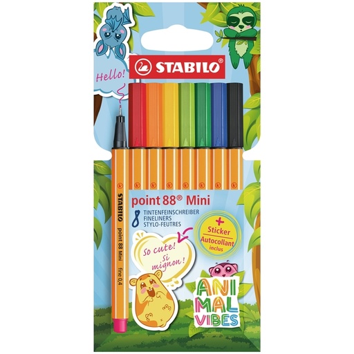 [1467231] Fineliner STABILO point 88 Animal Vibes mini fijn assorti 8 stuks