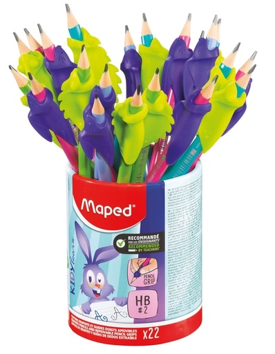 [1467937] Grafietpotlood Maped Kidy Learn met gum en vingerhulp pot à 22 stuks assorti