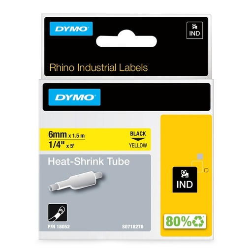 [1468051] Labeltape Dymo Rhino industrieel krimpkous 6mm zwart op geel