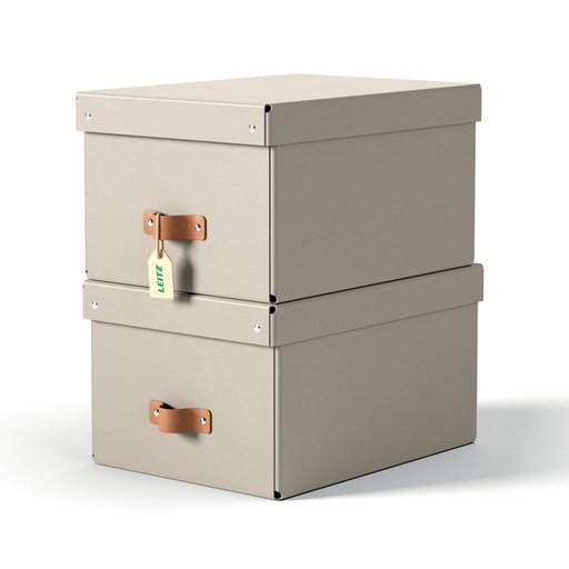 [1465911] Opbergdoos Leitz Puro met deksel 17 liter set van 2 beige