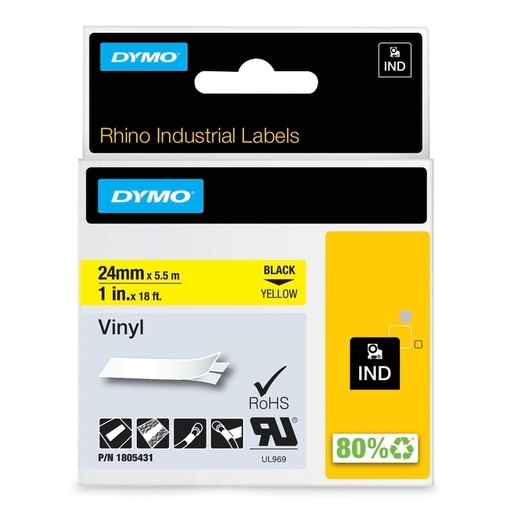 [1469018] Labeltape Dymo Rhino industrieel vinyl 24mm zwart op geel