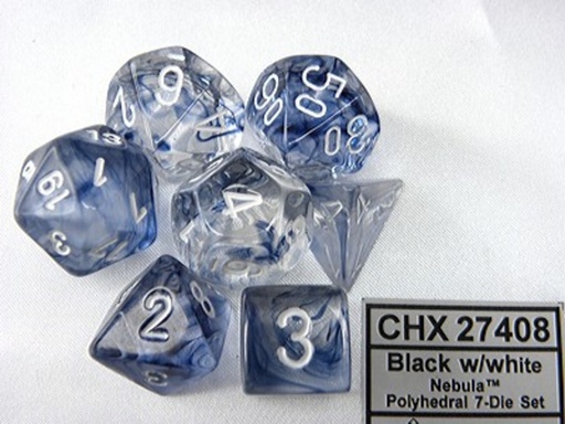 [1469218] Dobbelsteen Chessex  Polydice Nebula Black/white set à 7 stuks