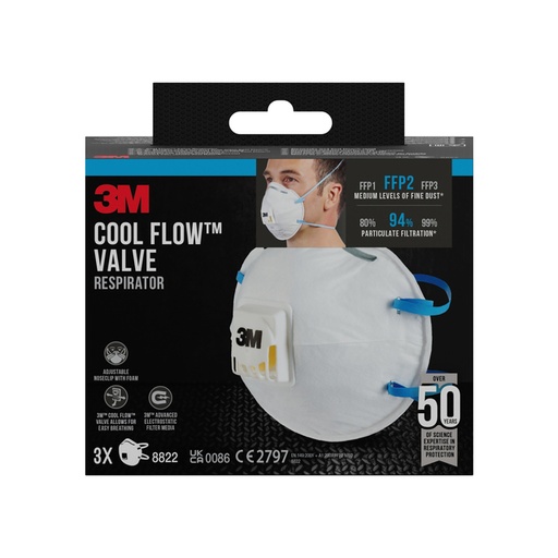 [1469220] Stofmasker 3M voor schuren 8822 FFP2 met ventiel 3 stuks