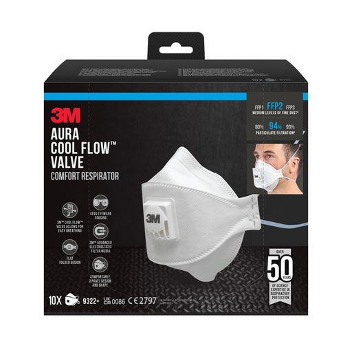 [1469232] Stofmasker 3M Aura voor schuren 9322 FFP2 met ventiel 10 stuks
