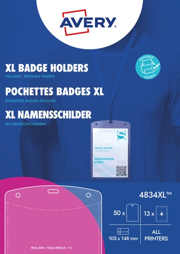 [1473092] Badge Avery 4834XL A6 hoes + bedrukbare insteekkaarten 50 stuks