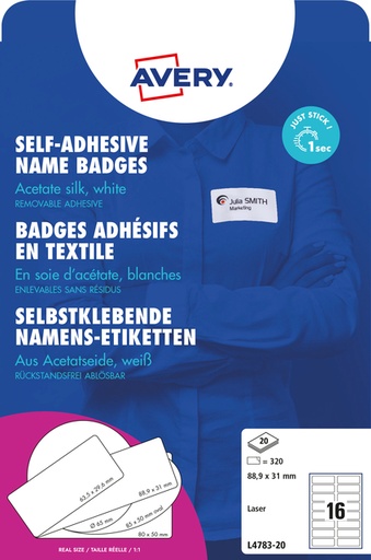 [1473093] Naambadge etiket Avery L4783-20 88.9x31mm zelfklevend 320 stuks