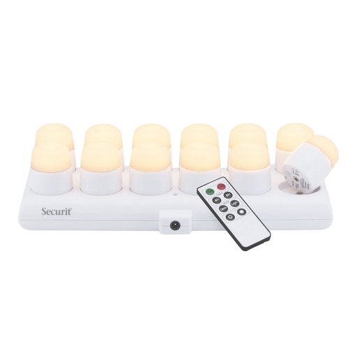 [1474007] Theelicht Securit Amsterdam LED warmwit met oplaadstation 12 stuks wit