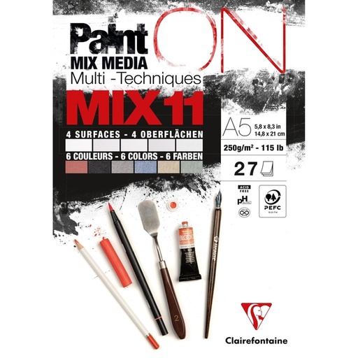 [1469156] Mix Media Papier Clairefontaine 11 A5 Paint On 27 vel 250gram assorti