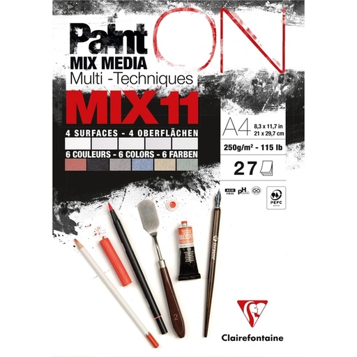 [1469157] Mix Media Papier Clairefontaine 11 A4 Paint On 27 vel 250gram assorti