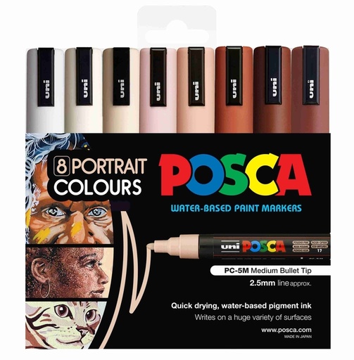 [1473988] Paintmarker Uni POSCA PC5M medium portret kleuren set à 8 stuks