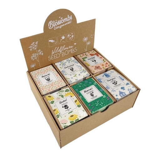 [1474240] Giftbox Blossombs kruiden-bloemen assorti display à 24 zaadbommetjes