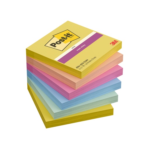 [1474203] Memoblok Post-it 654 Super Sticky 76x76mm Summer Sorbet 6 stuks