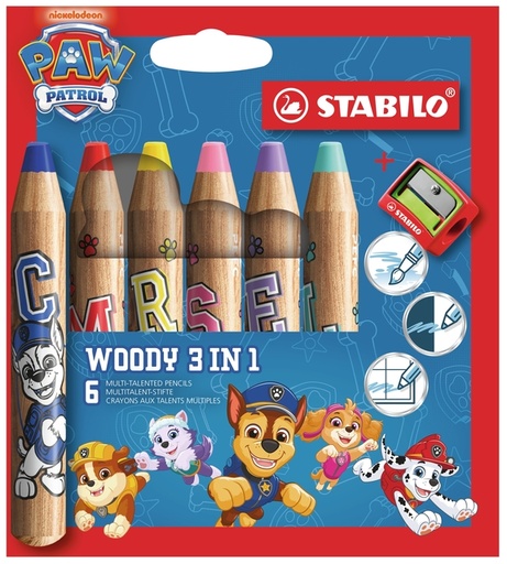 [1468942] Kleurpotloden STABILO woody 3 in 1 Paw Patrol + slijper 6st