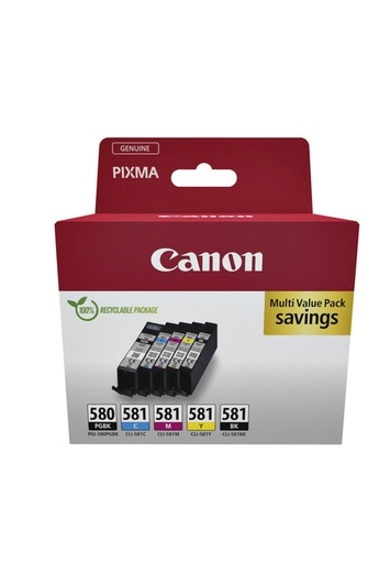 [405351] Inktcartridge Canon PGI-580 + CLI-581 2x zwart + 3 kleuren