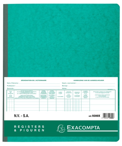 [010404] Register Piqure aandeelhouder NV/SA 250x320mm 80vel groen